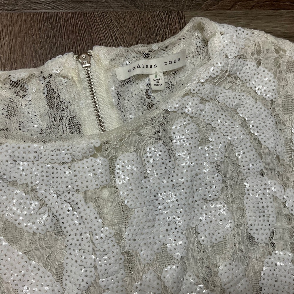 Endless Rose Sequin Lace Victorian Edwardian Romantic Top Womens Small White - Picture 6 of 10
